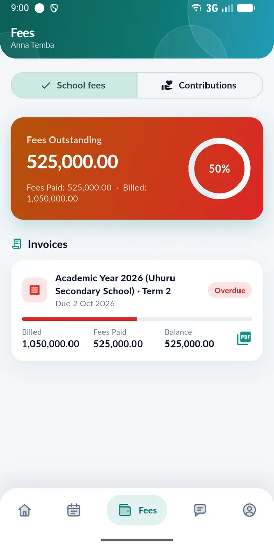 ShuleHand app — Fees & invoices